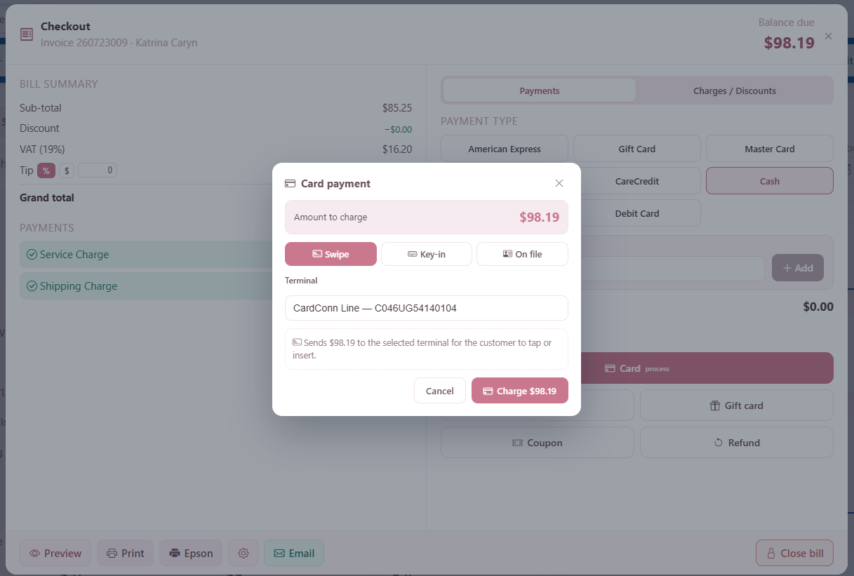 SPA POS checkout