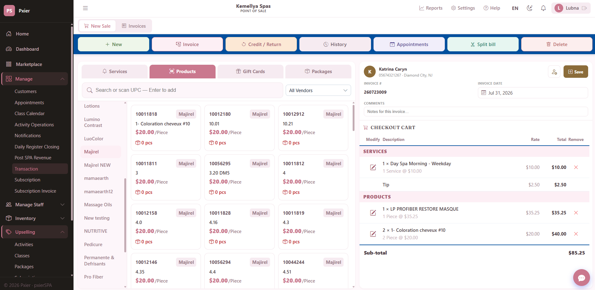 SPA sales and appointment history